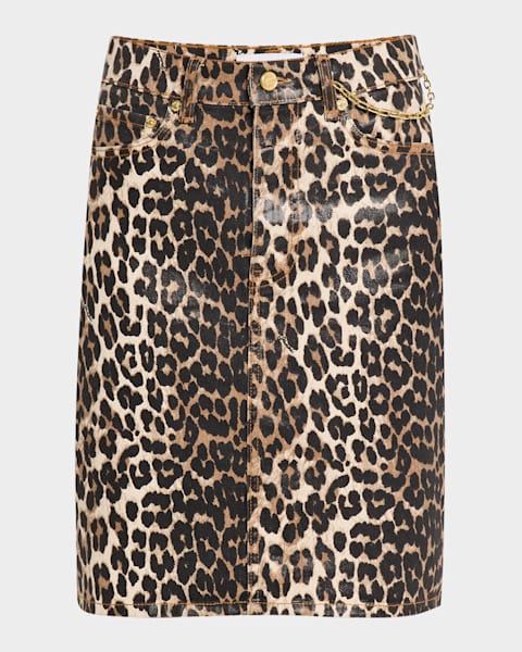 Ganni Print Denim High Waist A-line Skirt - Big Leopard