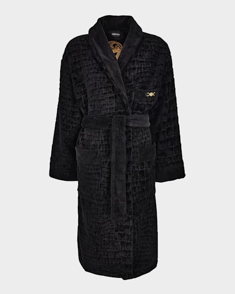 【送料&関税込】Versace Black Bathrobe With Medusa Plaque On Versace Men's Medusa 95 Jacquard Terry Cloth Crocodile