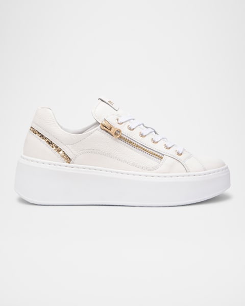 Chloe Platform Speckled Mix Leather Sneakers | Neiman Marcus