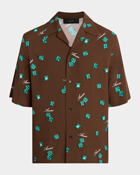 Amiri Men's Bleached Silk Bandana Bowling Shirt | Neiman Marcus