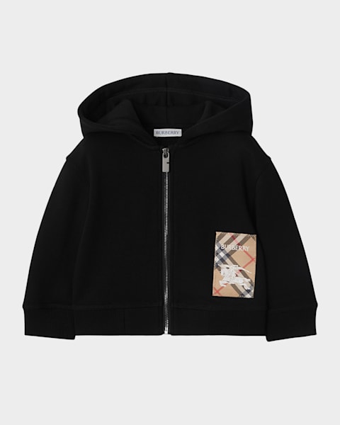 Burberry Boy's Clyde Check Tape Zip-Front Hoodie, Size 6M-2
