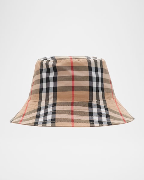 Burberry Kid's Check-Lined Reversible Bucket Hat, Size 12M-9