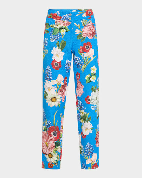 パンツ Etro Jacquard Pants Etro Floral Metallic Jacquard Slim-Leg Crop Trousers