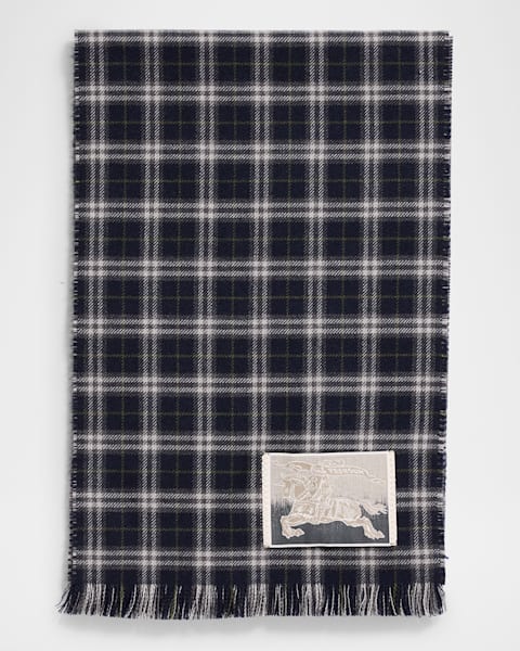 【BURBERRY】MU B SHIELD GRAPHIC SCARF Burberry Men's Wool Logo B-Shield Scarf | Neiman Marcus