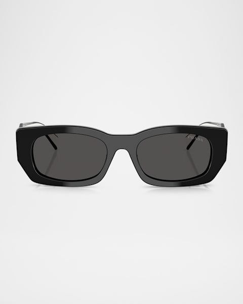 Triangle Logo Rectangle Acetate & Metal Sunglasses | Neiman Marcus