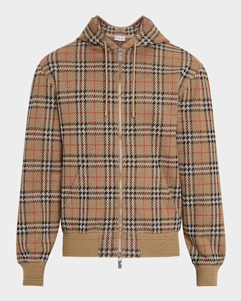 Burberry Men's Samuel Full-Zip Check Hoodie | Neiman Marcus