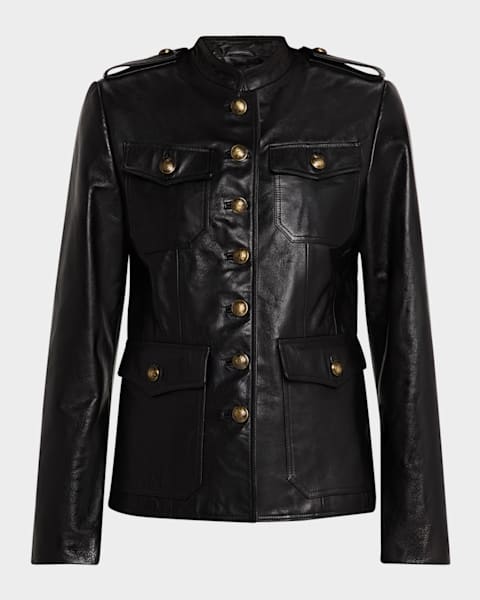 Chloe Glossy Leather Moto Jacket | Neiman Marcus