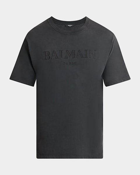 【関税＆送料込み】Balmain Black Crew Neck T-Shirt With Log Balmain Men's Logo Crew T-Shirt | Neiman Marcus