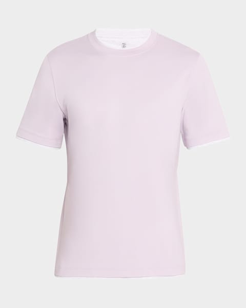 Tシャツ・カットソー BRUNELLO CUCINELLI Men T Shirts ME8548116 C2399 Pink Brunello Cucinelli Jersey T-Shirt With Ribbed Hem In Pink