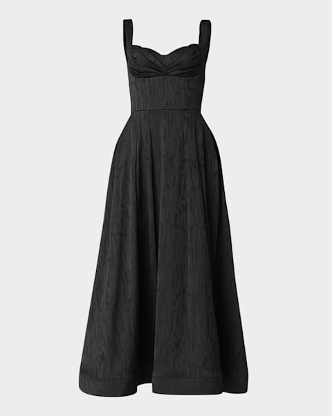 Sleeveless Square Neck Floral Jacquard Midi Dress