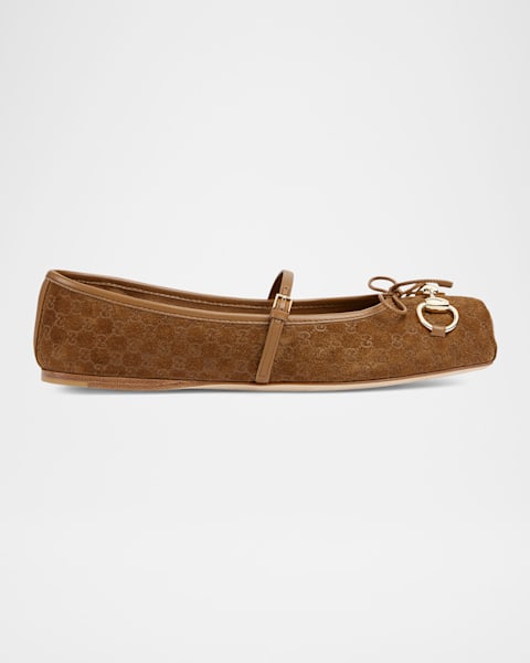 GG Canvas Horsebit Ballerina Flats