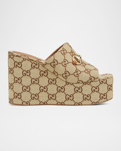 【国内発送】GUCCI GG canvas in flat sandals Gucci Lady GG Canvas Bit Platform Sandals | Neiman Marcus