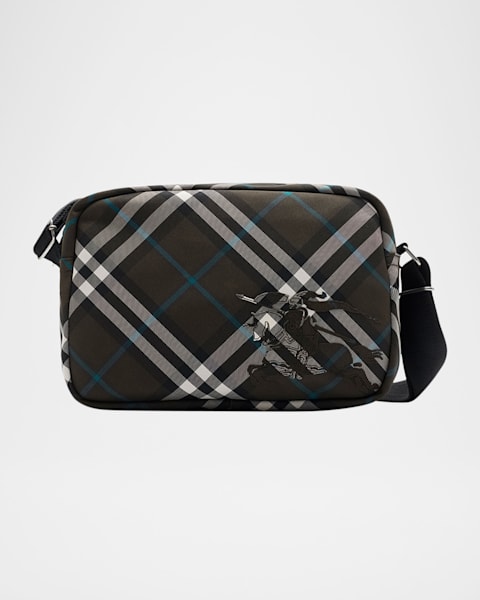 Burberry Men's Check Embossed Leather Mini Crossbody Bag