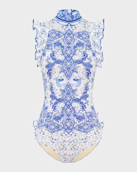 Zimmermann Ottie Paisley Wide Link One-Piece Swimsuit