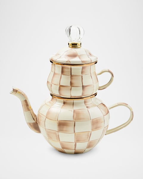MacKenzie-Childs Rosy Check Enamel High Tea Set | Neiman Marcus