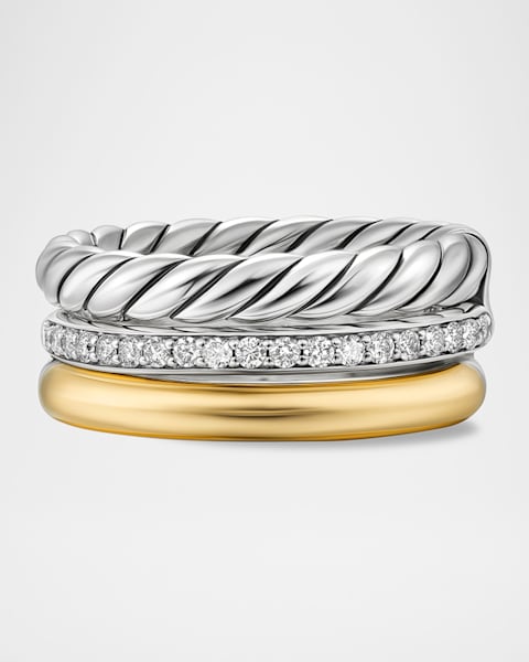 DY Mercer 4 Row Stone Ring with Diamonds in Silver and 18K Gold