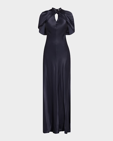 Alberta Ferretti Long-Sleeve Back-Tie Mikado Gown | Neiman