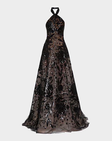Dahlia Strapless Floral Sequin Column Gown