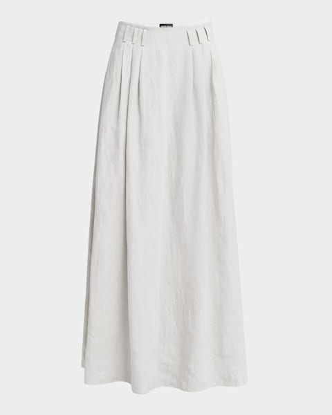 Emporio Armani Pleated Striped Side-Slit Midi Skirt | Neiman