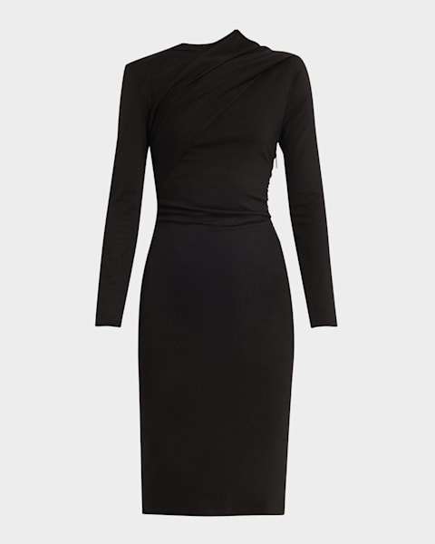 Emporio Armani Ruched Boat-Neck Knee-Length Jersey Dress