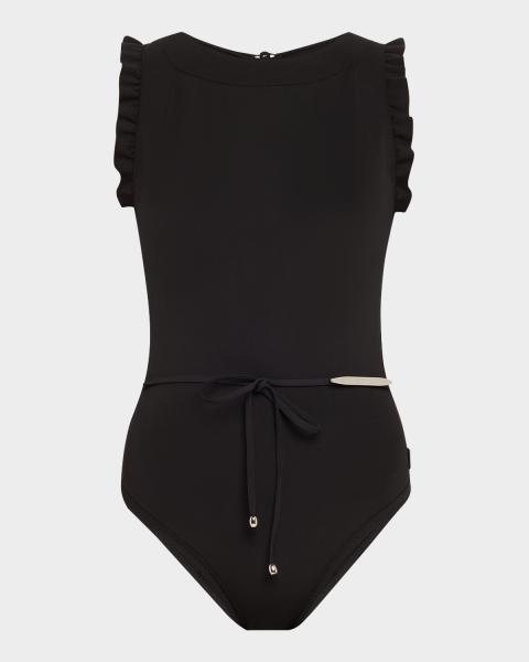 Belted V-Neck One-Piece Swimsuit