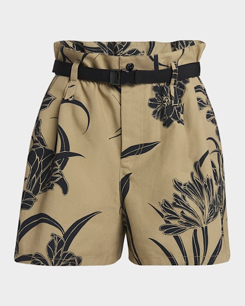 TOM FORD Logo Band Floral Stretch Silk Pajama Shorts