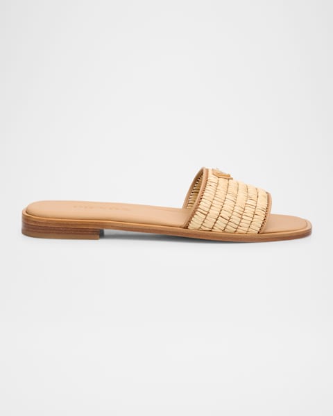 【PRADA】ラフィアスライド Prada Raffia Single-Band Platform Slides | Neiman Marcus