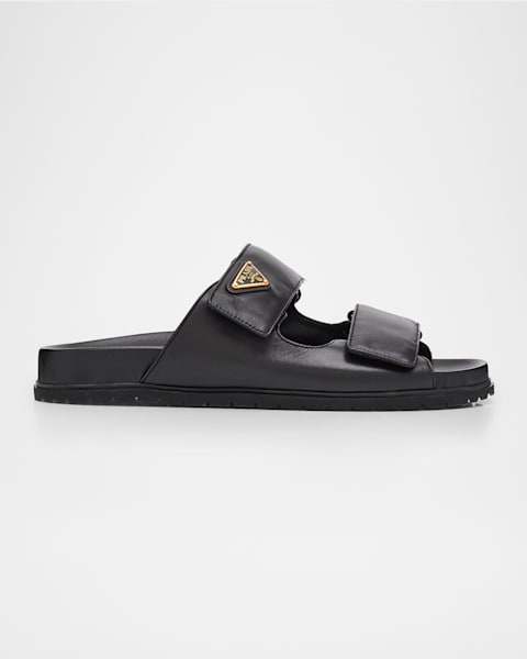【関税＆送料込み】Prada Leather Slides With Logo Prada Leather Logo Slide Sandals | Neiman Marcus