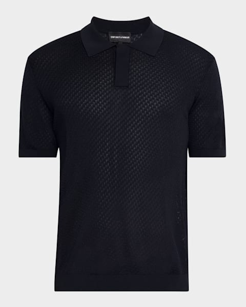 Giorgio Armani Men's Textured Knit Short-Sleeve Quarter-Zip Polo