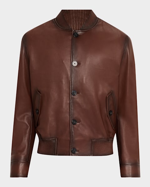 Emporio Armani Men's Leather Bomber Jacket | Neiman Marcus Emporio Armani Men's Leather Bomber Jacket | Neiman Marcus
