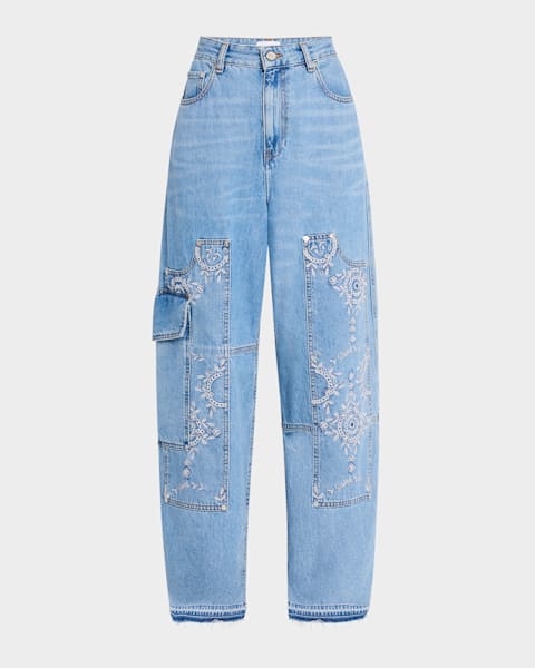Ganni Wide-Leg Drawstring Jeans | Neiman Marcus