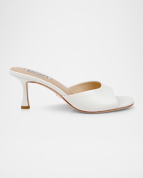 Manolo Blahnik Carolyne Metallic Woven Kitten-Heel Mules | Neiman