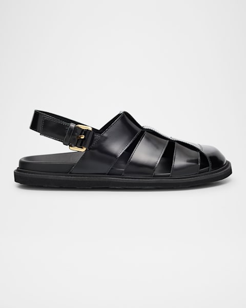 Moschino Men's Logo Grip Strap Leather Sandals | Neiman Marcus