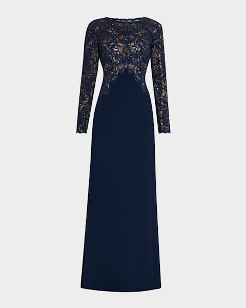 Tadashi Shoji A-Line Sequin Lace & Crepe Gown | Neiman Marcus