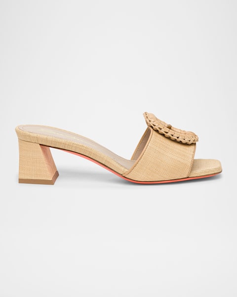 Roger Vivier Leather & Raffia Jewel Slide Mules | Neiman Marcus