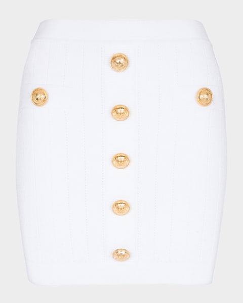 スカート BALMAIN WOOL MONOGRAM LOGO MINI SKIRT Balmain - Short Wool Skirt with Golden Buttons - Blue
