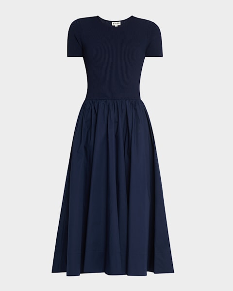 STAUD Claretta Backless Pleated Rib-Knit Dress | Neiman Marcus