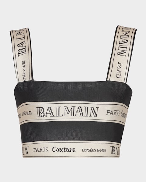 Balmain Logo-Print Crop T-Shirt | Neiman Marcus