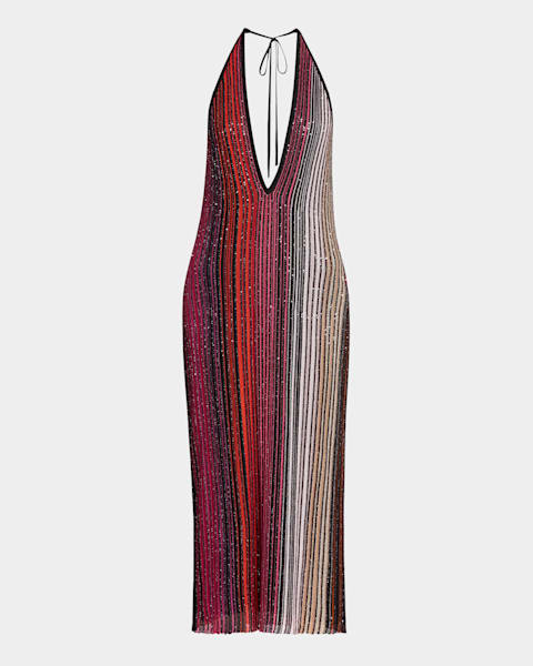 Missoni Multicolor Open-Knit Halter Maxi Dress | Neiman Marcus