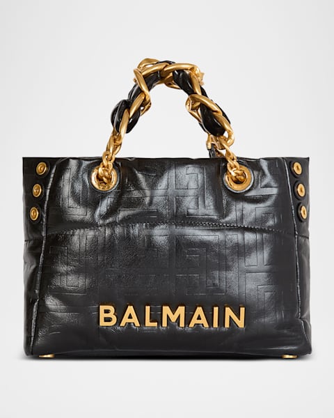 Balmain B-Army Medium Shopper Tote Bag in Raffia and Leather