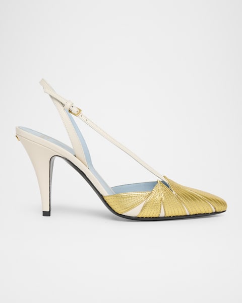 Valentino Garavani VLogo Metallic Slingback Pumps | Neiman