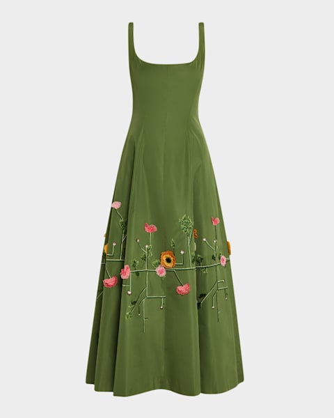 Santiago Bustier Tiered Floral Poplin Midi Dress | Neiman Marcus