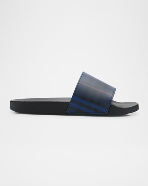 Burberry Men's Check Pavilion Slide Sandals | Neiman Marcus