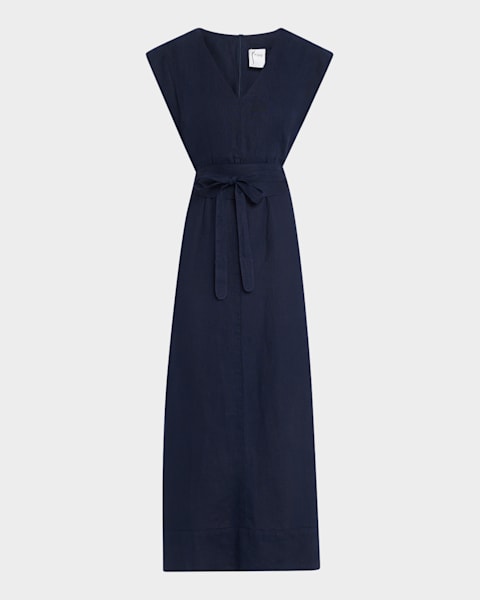 【Veronica Beard】Loreta ベルト付きリネン ミディドレス Veronica Beard Loreta Belted Linen Shirtdress | Neiman Marcus