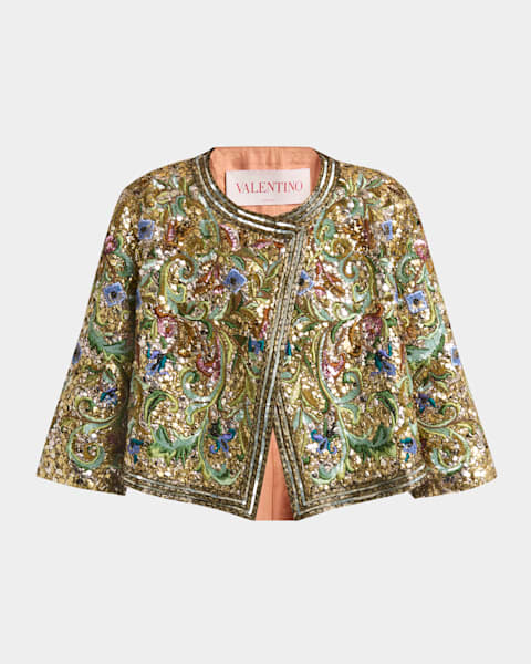 Valentino Garavani Embroidered Linen Jacket | Neiman Marcus