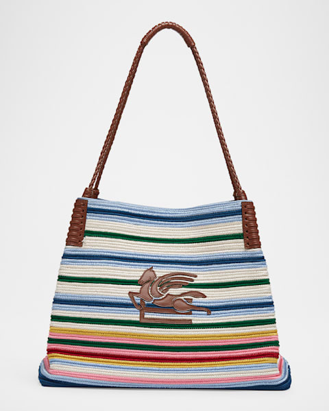 Etro Libra Raffia & Leather Shoulder Bag | Neiman Marcus