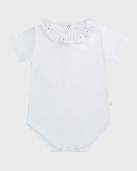 Girl's Floral Embroidered Cotton Overalls, Size 6M-18M