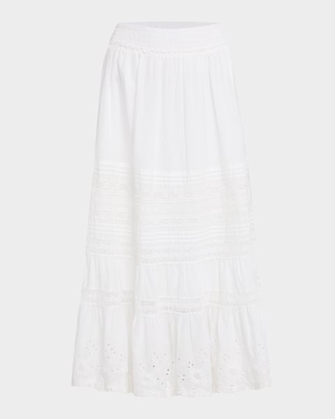 [Ralph Lauren]★Battenberg-Lace Linen Midi Skirt★White Battenberg-Lace Linen Midi Skirt