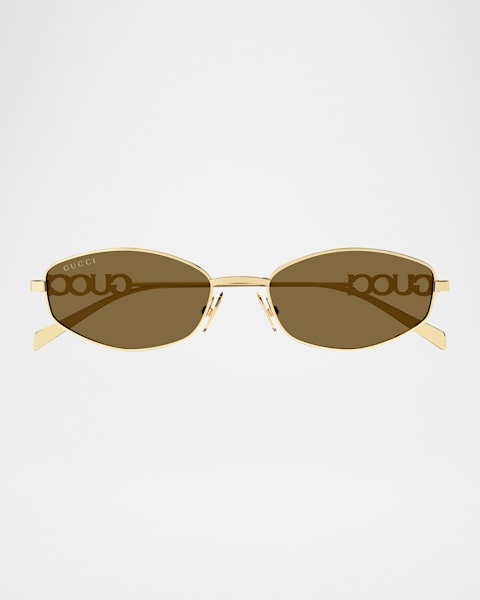 Gucci Rimless Metal Oval Sunglasses with Faux Pearls