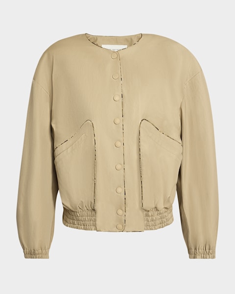 【Dries Van Noten】Cropped ruffled faux leather bomberjacket DRIES VAN NOTEN Cropped ruffled faux leather bomber jacket